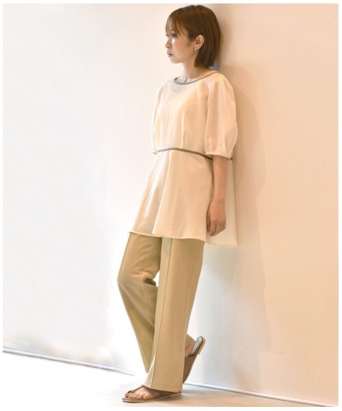 w closet（ダブルクローゼット）の「カットジョーゼットセミフレアパンツ（パンツ・レディース・Lベージュ/モスカーキ/ブラウン/アカチャ/ブラック・FREE/M/L）」の15枚目の写真