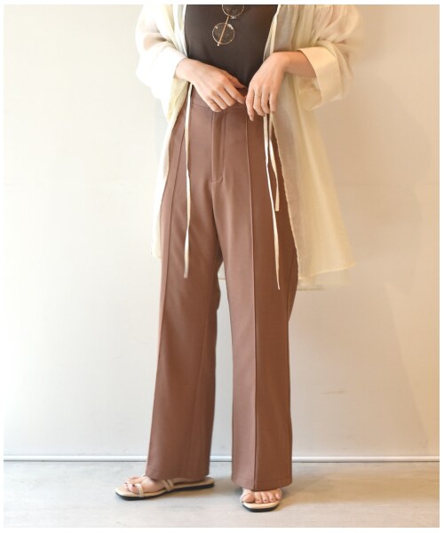 w closet（ダブルクローゼット）の「カットジョーゼットセミフレアパンツ（パンツ・レディース・Lベージュ/モスカーキ/ブラウン/アカチャ/ブラック・FREE/M/L）」の20枚目の写真