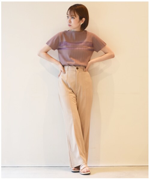 w closet（ダブルクローゼット）の「カットジョーゼットセミフレアパンツ（パンツ・レディース・Lベージュ/モスカーキ/ブラウン/アカチャ/ブラック・FREE/M/L）」の11枚目の写真