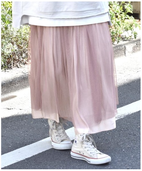 w closet（ダブルクローゼット）の「シャイニーサテン×チュール リバーシブルスカート（スカート・レディース・エクリュ/Sグレー/Lモカ/サックス/ミント/ブラウン・FREE）」の16枚目の写真