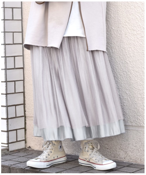 w closet（ダブルクローゼット）の「シャイニーサテン×チュール リバーシブルスカート（スカート・レディース・エクリュ/Sグレー/Lモカ/サックス/ミント/ブラウン・FREE）」の18枚目の写真