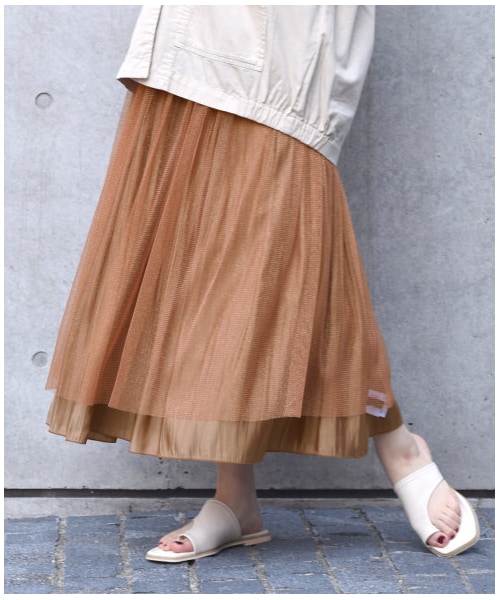 w closet（ダブルクローゼット）の「シャイニーサテン×チュール リバーシブルスカート（スカート・レディース・エクリュ/Sグレー/Lモカ/サックス/ミント/ブラウン・FREE）」の20枚目の写真