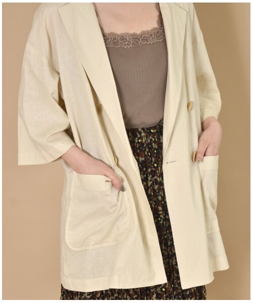 w closet（ダブルクローゼット）の「ハーフスリーブテーラードジャケット（ジャケット/アウター・レディース・Lベージュ/グレージュ/Dオレンジ・FREE/M/L）」の11枚目の写真