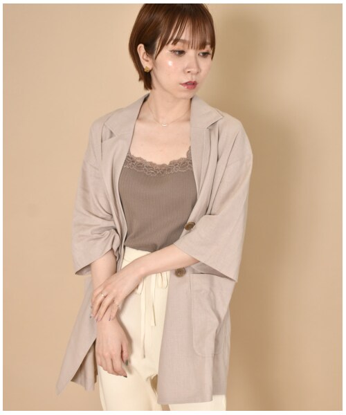 w closet（ダブルクローゼット）の「ハーフスリーブテーラードジャケット（ジャケット/アウター・レディース・Lベージュ/グレージュ/Dオレンジ・FREE/M/L）」の14枚目の写真