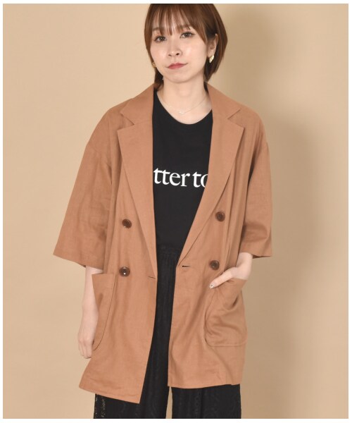 w closet（ダブルクローゼット）の「ハーフスリーブテーラードジャケット（ジャケット/アウター・レディース・Lベージュ/グレージュ/Dオレンジ・FREE/M/L）」の6枚目の写真