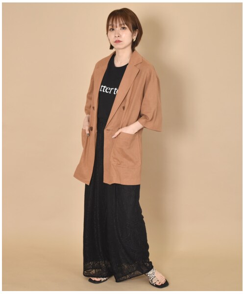 w closet（ダブルクローゼット）の「ハーフスリーブテーラードジャケット（ジャケット/アウター・レディース・Lベージュ/グレージュ/Dオレンジ・FREE/M/L）」の20枚目の写真