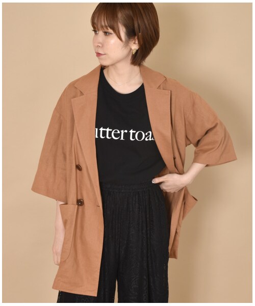 w closet（ダブルクローゼット）の「ハーフスリーブテーラードジャケット（ジャケット/アウター・レディース・Lベージュ/グレージュ/Dオレンジ・FREE/M/L）」の21枚目の写真