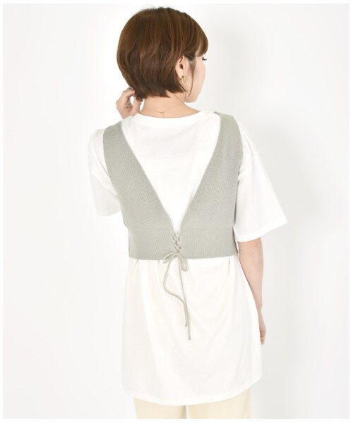 w closet（ダブルクローゼット）の「ビスチェ×BIGTシャツSET（トップス・レディース・ベージュ/ピンク/ミント・FREE/M/L）」の7枚目の写真