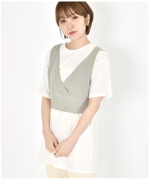 w closet（ダブルクローゼット）の「ビスチェ×BIGTシャツSET（トップス・レディース・ベージュ/ピンク/ミント・FREE/M/L）」の4枚目の写真