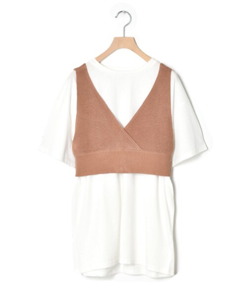 w closet（ダブルクローゼット）の「ビスチェ×BIGTシャツSET（トップス・レディース・ベージュ/ピンク/ミント・FREE/M/L）」の3枚目の写真