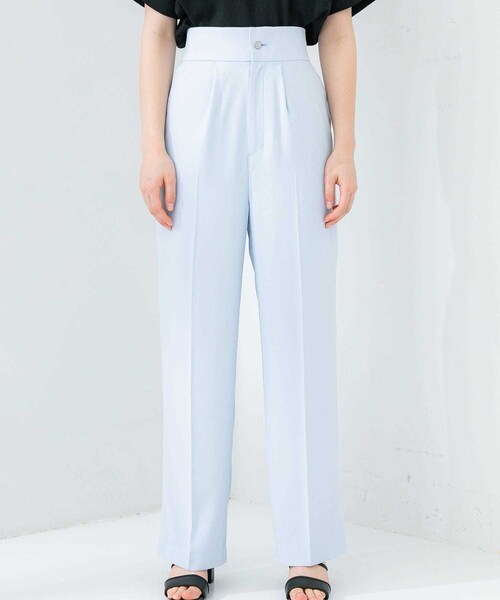 STUDIOUS（ステュディオス）の「ジョーゼットタックストレートパンツ（パンツ・レディース・BLACK/PINK BEIGE/YELLOW/SAX・1/2）」の3枚目の写真