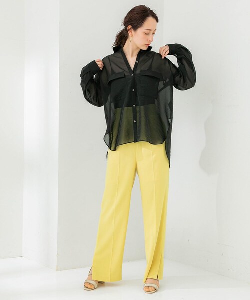 STUDIOUS（ステュディオス）の「ジョーゼットタックストレートパンツ（パンツ・レディース・BLACK/PINK BEIGE/YELLOW/SAX・1/2）」の10枚目の写真