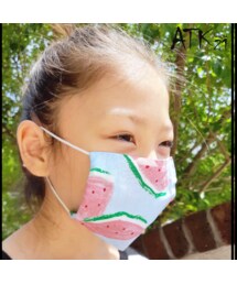 (2枚セット) スイカ 西瓜 手ぬぐい タオルで作った ハンドメイドマスク 子供用マスク 手作りマスク キッズ男の子 女の子 給食マスク：MSK200508