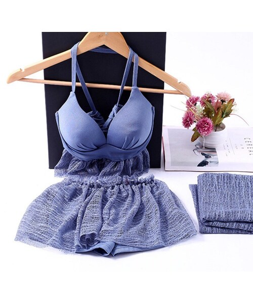 no brand（ノーブランド）の「3点セット  フリルビキニ  スカート タンキニ  セパレート     ビスチェ   フェミニン  水着     体型カバー  リゾート   海   ビーチ   ブラウン  ブルー   ブラック（水着・レディース・その他）」の8枚目の写真