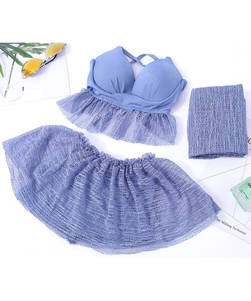 no brand（ノーブランド）の「3点セット  フリルビキニ  スカート タンキニ  セパレート     ビスチェ   フェミニン  水着     体型カバー  リゾート   海   ビーチ   ブラウン  ブルー   ブラック（水着・レディース・その他）」の9枚目の写真