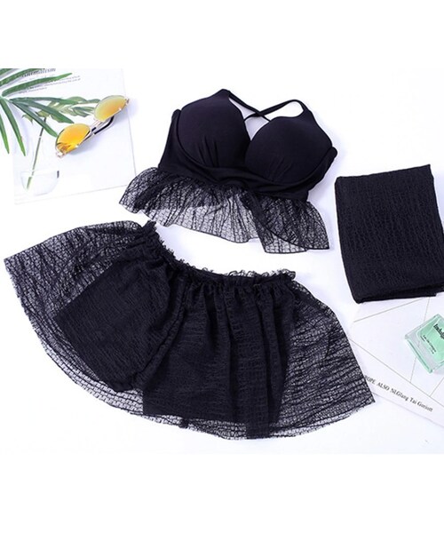 no brand（ノーブランド）の「3点セット  フリルビキニ  スカート タンキニ  セパレート     ビスチェ   フェミニン  水着     体型カバー  リゾート   海   ビーチ   ブラウン  ブルー   ブラック（水着・レディース・その他）」の7枚目の写真