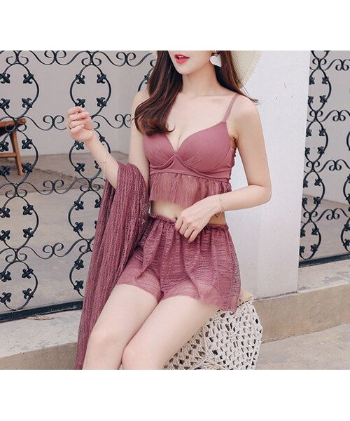 no brand（ノーブランド）の「3点セット  フリルビキニ  スカート タンキニ  セパレート     ビスチェ   フェミニン  水着     体型カバー  リゾート   海   ビーチ   ブラウン  ブルー   ブラック（水着・レディース・その他）」の2枚目の写真