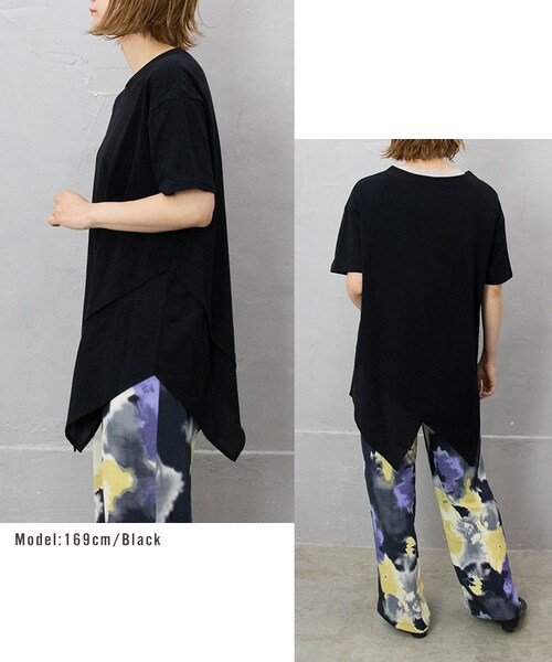 Sheson（シーズン）の「Sheson(シーズン)異素材切替アシメチュニックTee（チュニック・レディース・チャコールグレー(ストライプ）/ベージュ(ストライプ)/オフホワイト/ブラック・FREE）」の7枚目の写真