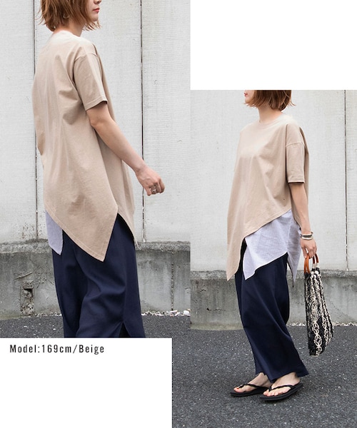 Sheson（シーズン）の「Sheson(シーズン)異素材切替アシメチュニックTee（チュニック・レディース・チャコールグレー(ストライプ）/ベージュ(ストライプ)/オフホワイト/ブラック・FREE）」の9枚目の写真