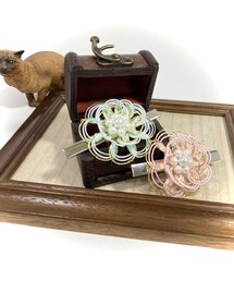 No.233 水引 髪飾り バレッタ ヘアクリップ Handmade（ハンドメイド）の「水引お花のヘアクリップ 〜やよい