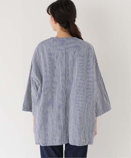 【なこです】ムジ.サッカーストライプ Vネックガウンジャケット　ブラック JOURNAL STANDARD LUXE（ジャーナルスタンダード ラックス）の