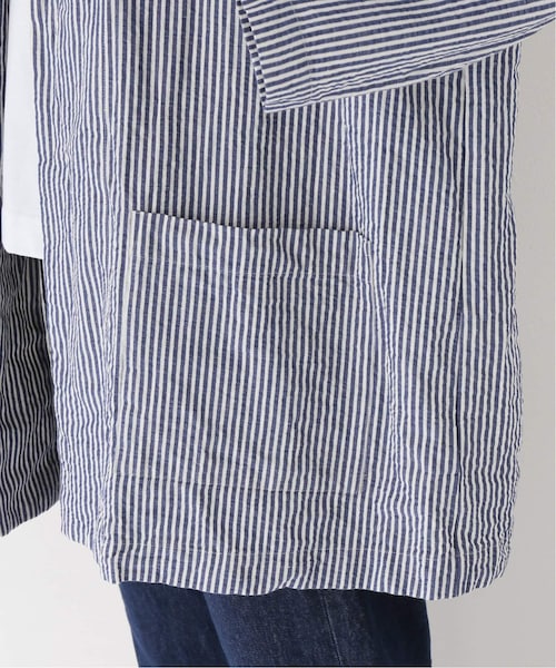 【なこです】ムジ.サッカーストライプ Vネックガウンジャケット　ブラック JOURNAL STANDARD LUXE（ジャーナルスタンダード ラックス）の