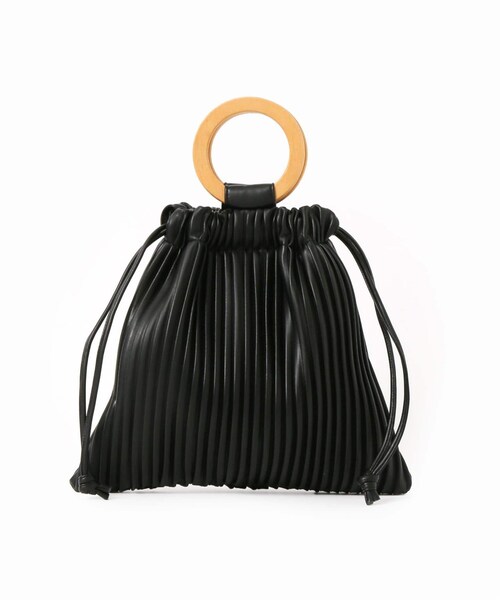 B.C STOCK（ベーセーストック）の「ウッドハンドルプリーツBAG◆（バッグ・ブラック/フリー/在庫あり）」の13枚目の写真
