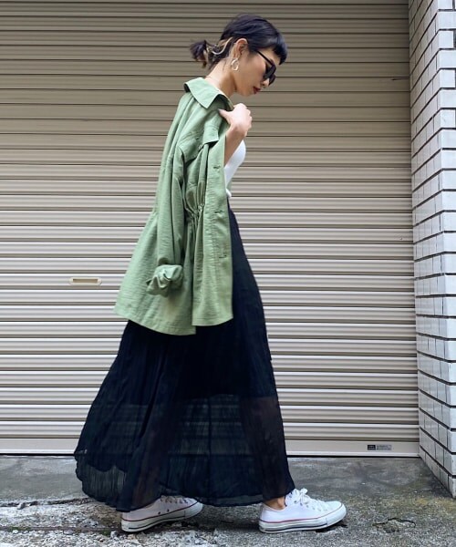 PAGEBOY（ページボーイ）の「シアークリンクルプリーツスカート【新色追加】（スカート・レディース・ブラック/グレージュ/グリーン/ダークブラウン・F）」の6枚目の写真