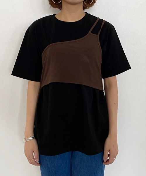 PAGEBOY（ページボーイ）の「ワンショルレイヤードカットソー（トップス・レディース・オフホワイト/ブラック/グレージュ・F）」の9枚目の写真