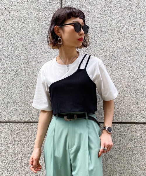 PAGEBOY（ページボーイ）の「ワンショルレイヤードカットソー（トップス・レディース・オフホワイト/ブラック/グレージュ・F）」の5枚目の写真