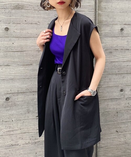 PAGEBOY（ページボーイ）の「セットアップモードジレ（トップス・レディース・ブラック/ライトブルー・F）」の3枚目の写真