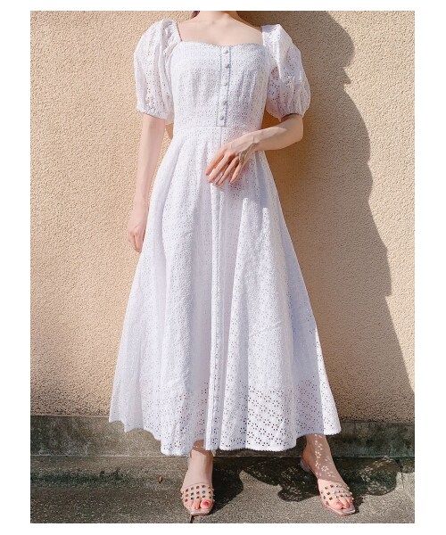 lillilly コットンレースワンピース lilLilly（リルリリー）の「コットンレースパフミニドレス