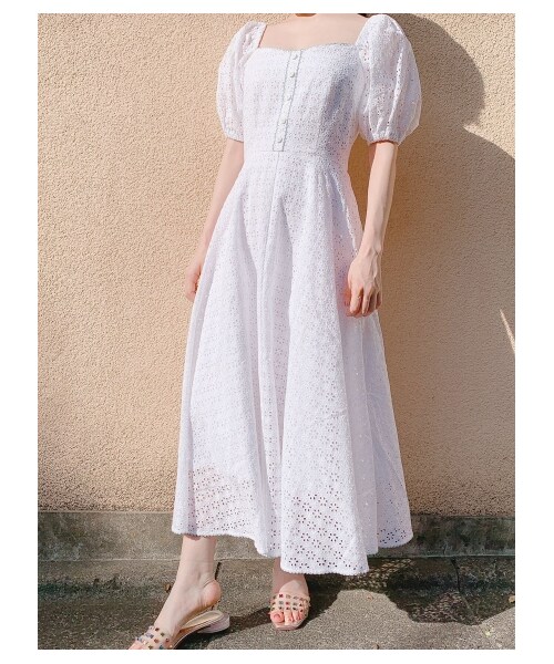 pain　コットンレースロングドレス　ピンクパープル　F　ロングワンピース PAIN（ペイン）の「コットンレースロングドレス（ワンピース