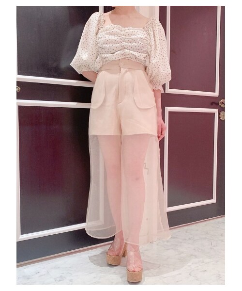 lilLilly（リルリリー）の「オーガンジーワイドパンツ（パンツ・レディース・WHITE/BEIGE/BLACK/PINK・S/M）」の3枚目の写真