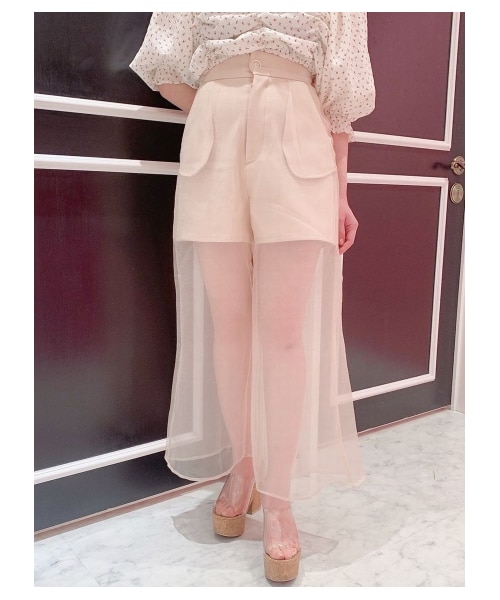 lilLilly（リルリリー）の「オーガンジーワイドパンツ（パンツ・レディース・WHITE/BEIGE/BLACK/PINK・S/M）」の6枚目の写真