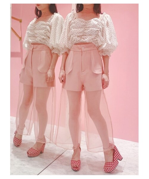 lilLilly（リルリリー）の「オーガンジーワイドパンツ（パンツ・レディース・WHITE/BEIGE/BLACK/PINK・S/M）」の5枚目の写真