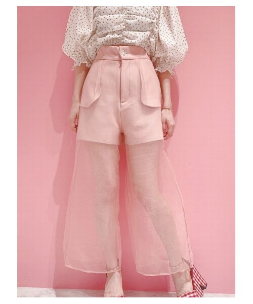 lilLilly（リルリリー）の「オーガンジーワイドパンツ（パンツ・レディース・WHITE/BEIGE/BLACK/PINK・S/M）」の10枚目の写真