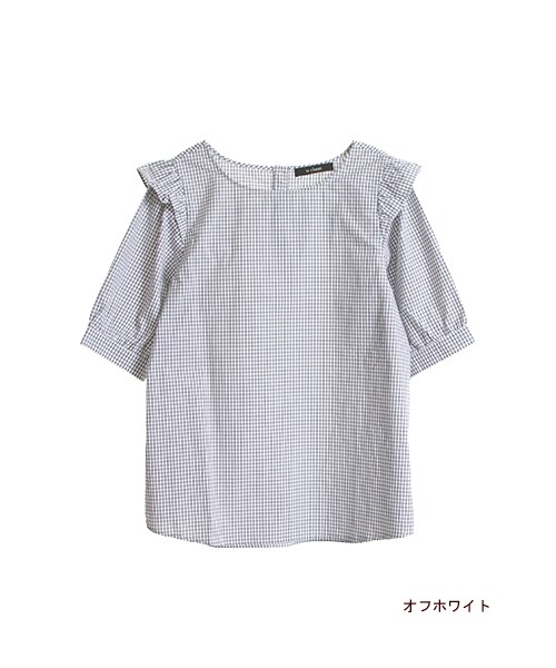 w closet（ダブルクローゼット）の「【A/W】格子柄袖フリルプルオーバー（トップス・レディース・オフホワイト/ブラック・FREE）」の2枚目の写真