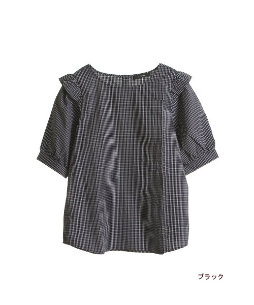 w closet（ダブルクローゼット）の「【A/W】格子柄袖フリルプルオーバー（トップス・レディース・オフホワイト/ブラック・FREE）」の3枚目の写真