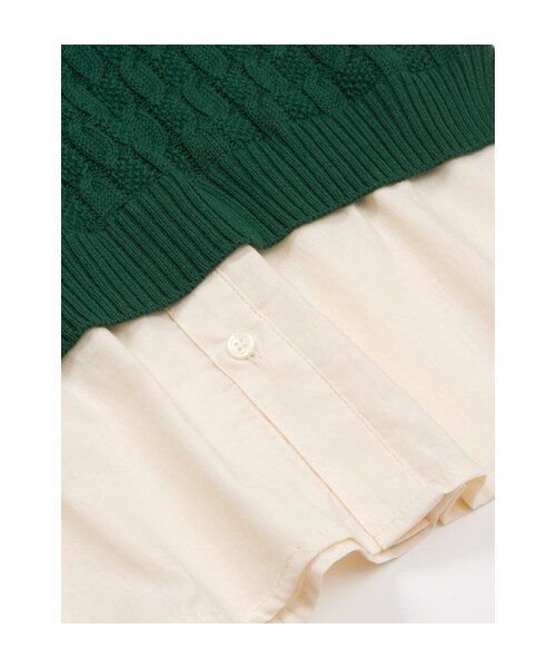w closet（ダブルクローゼット）の「【A/W】フェイクレイヤーシャツ付きケーブルニットベスト（トップス・レディース・エクリュ×オフホワイト/Dグリーン×エクリュ/ネイビー×エクリュ・FREE）」の9枚目の写真