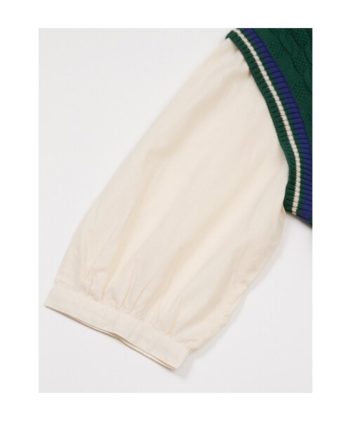 w closet（ダブルクローゼット）の「【A/W】フェイクレイヤーシャツ付きケーブルニットベスト（トップス・レディース・エクリュ×オフホワイト/Dグリーン×エクリュ/ネイビー×エクリュ・FREE）」の8枚目の写真