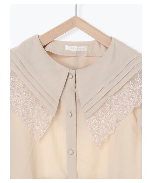ehka sopo（エヘカソポ）の「≪USED≫レースピンタック衿チュニックブラウス（トップス・オフホワイト/ベージュ/ミント・F）」の3枚目の写真