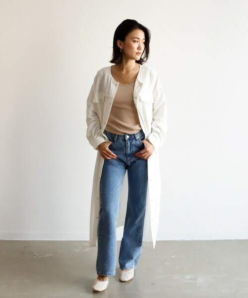 Auntie Rosa Holiday(アンティローザホリデー)の「ノーカラーウエスタンシャツワンピース(シャツワンピース・レディース・グリーン/ホワイト/ベージュ/ブルー・FREE)」の2枚目の写真