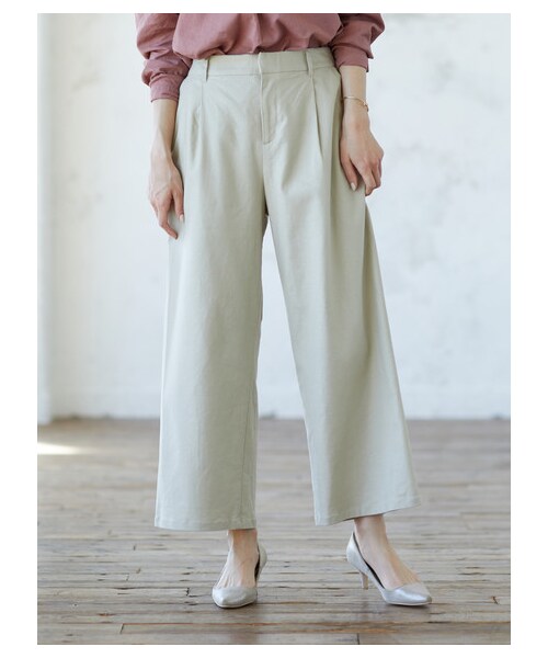 earth music&ecology（アースミュージックアンドエコロジー）の「【Special Price】めちゃはきやす麻混ワイドパンツ（パンツ・ベージュ/ネイビー/エクリュー/チェック・M/L）」の7枚目の写真