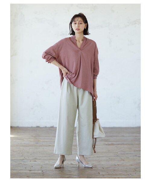 earth music&ecology（アースミュージックアンドエコロジー）の「【Special Price】めちゃはきやす麻混ワイドパンツ（パンツ・ベージュ/ネイビー/エクリュー/チェック・M/L）」の5枚目の写真