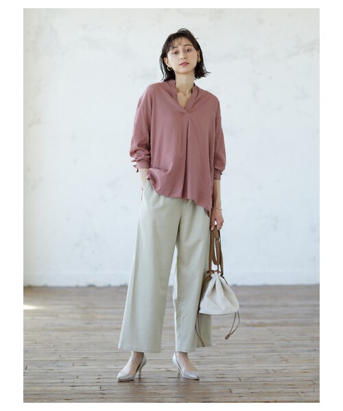 earth music&ecology（アースミュージックアンドエコロジー）の「【Special Price】めちゃはきやす麻混ワイドパンツ（パンツ・ベージュ/ネイビー/エクリュー/チェック・M/L）」の2枚目の写真