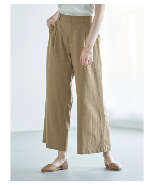 earth music&ecology（アースミュージックアンドエコロジー）の「【Special Price】めちゃはきやす麻混ワイドパンツ（パンツ・ベージュ/ネイビー/エクリュー/チェック・M/L）」の11枚目の写真