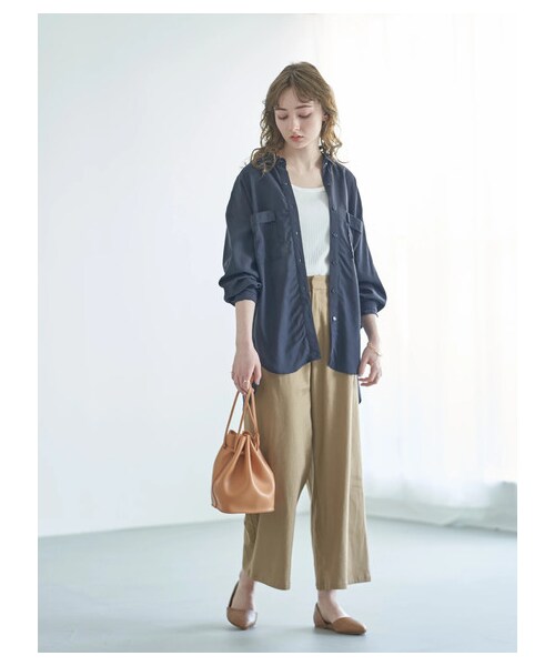 earth music&ecology（アースミュージックアンドエコロジー）の「【Special Price】めちゃはきやす麻混ワイドパンツ（パンツ・ベージュ/ネイビー/エクリュー/チェック・M/L）」の14枚目の写真