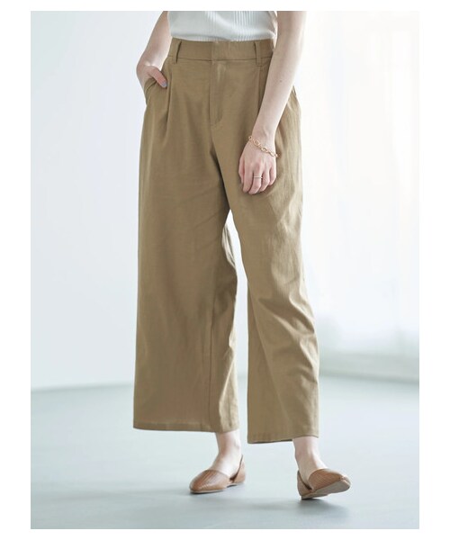 earth music&ecology（アースミュージックアンドエコロジー）の「【Special Price】めちゃはきやす麻混ワイドパンツ（パンツ・ベージュ/ネイビー/エクリュー/チェック・M/L）」の12枚目の写真