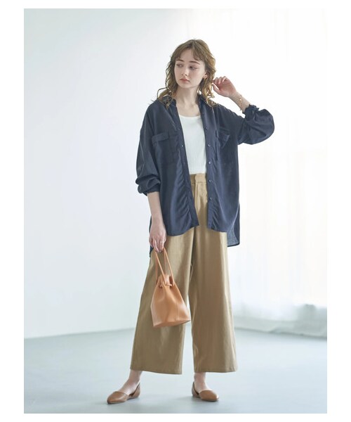 earth music&ecology（アースミュージックアンドエコロジー）の「【Special Price】めちゃはきやす麻混ワイドパンツ（パンツ・ベージュ/ネイビー/エクリュー/チェック・M/L）」の13枚目の写真